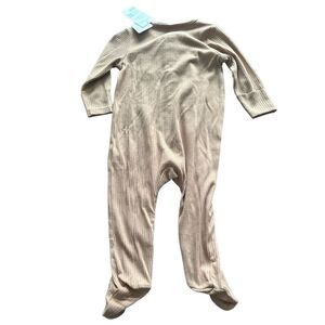 Mori baby footie sz 6-9 months ribbed organic cotton tan bamboo zip one piece NE